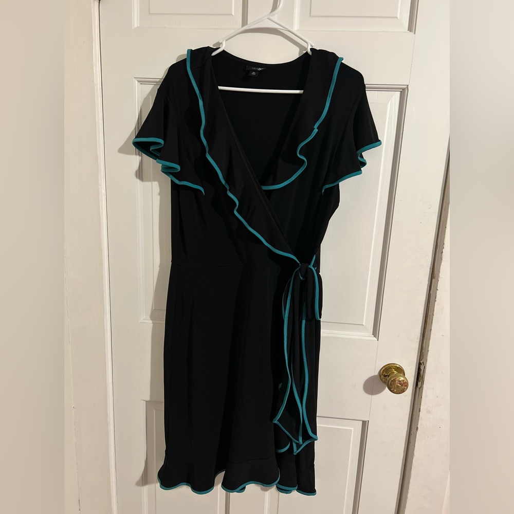 East 5th Black w/ blue Wrapped Dress